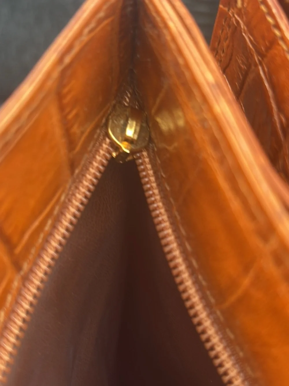 Women's Vintage Nordstrom Croc-Embossed Leather Tote Bag in Cognac